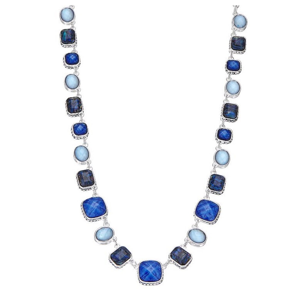Napier Silver Tone Blue Simulated Stone Collar Necklace & Matching Earrings Set